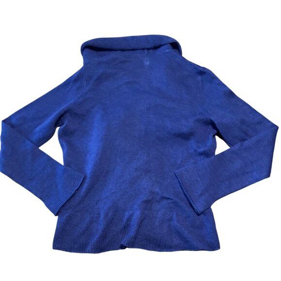 Chicos Size 0 Royal Blue Acrylic Wool Mohair Blend Sweater With Ruffled Open Fro - Picture 5 of 5